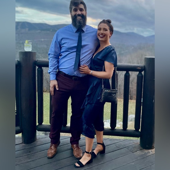 Francesca’s Midnight Blue Metallic Wrap Dress Medium - Picture 4 of 4